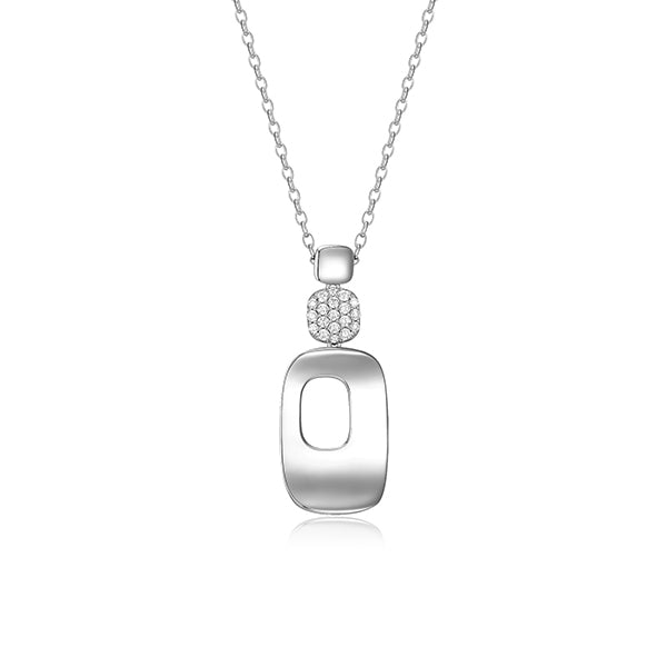 ELLE "Lookout" Round Cubic Zirconia Cushion Rectangle Cut Out Pendant Necklace - Silver