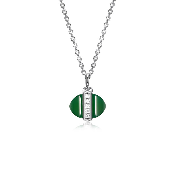 ELLE "Lookout" Genuine Light Green Agate & Cubic Zirconia Pivotal Pendant Necklace - Silver