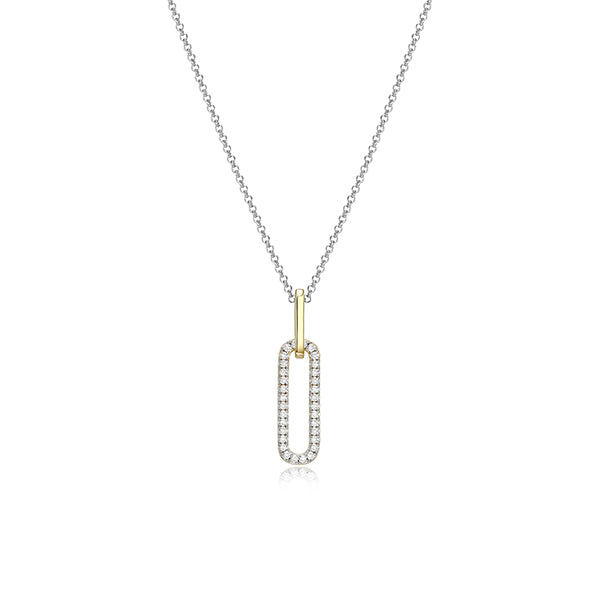 Charles Garnier Sterling Silver "Paperclip" Oval Link Pendant with CZ Necklace - Silver and Gold