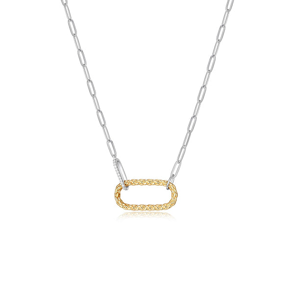 Charles Garnier Sterling Silver "Paperclip" Link with Cubic Zirconia Necklace - Silver and Gold