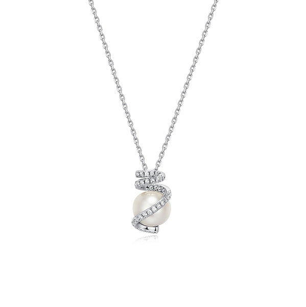 Charles Garnier Sterling Silver "New Mesh" Genuine Pearl & CZ Necklace - Silver