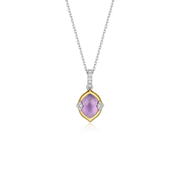 Charles Garnier Sterling Silver "Prism" Genuine Amethyst & CZ Necklace -Silver and Gold