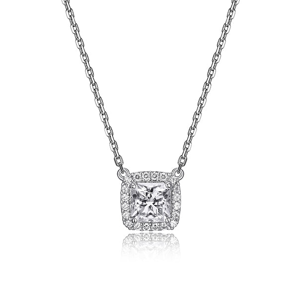 Diamondlite Cubic Zirconia 6mm Square Halo Necklace - Silver