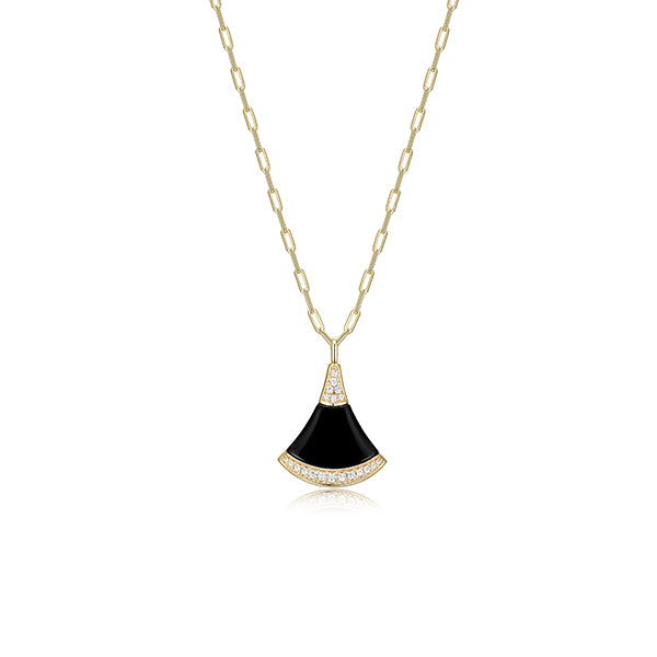 Charles Garnier Sterling Silver "Fanflare" Black Agate with Diamondlite CZ Necklace - Gold