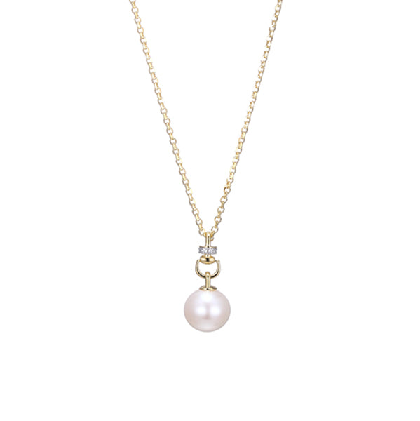 Charles Garnier Sterling Silver "Venus" Genuine White Pearl with CZ Necklace - Silver and Gold