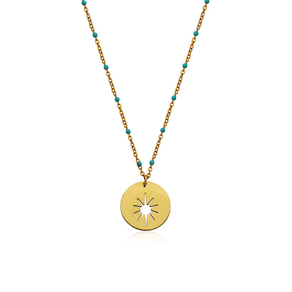CJ Steelx North Star Turquoise Enamel Necklace - Gold