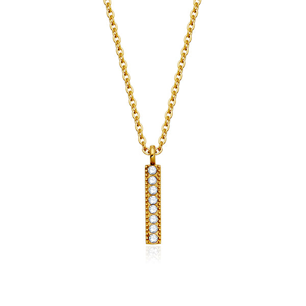 CJ Steelx White Crystal Birthstone Bar Necklace - April