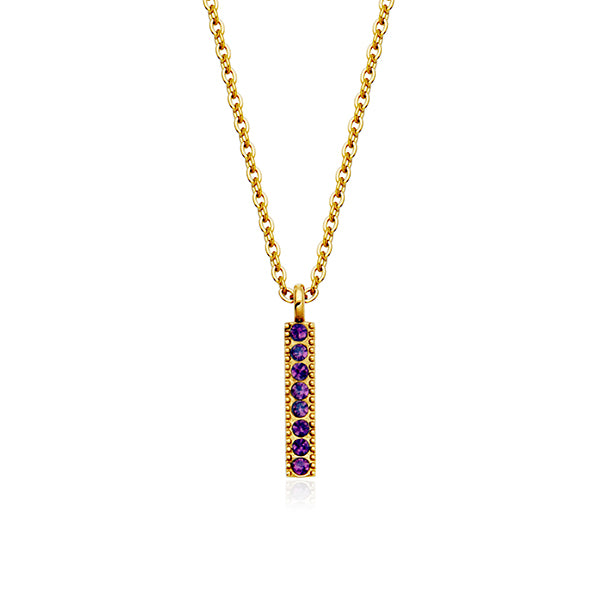 CJ Steelx Amethyst Crystal Birthstone Bar Necklace - February