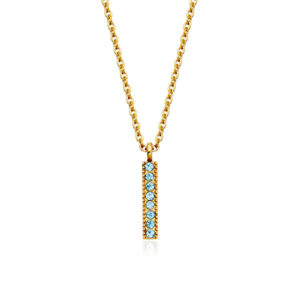 CJ Steelx Aquamarine Crystal Birthstone Bar Necklace - March