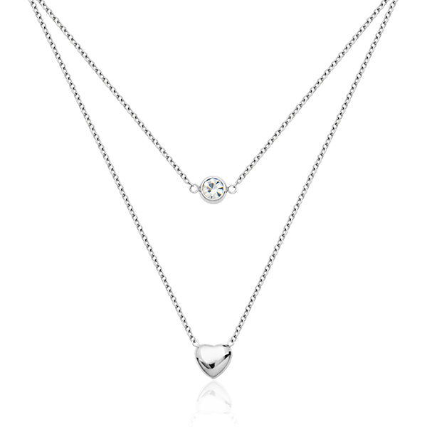 Valentine's Day CJ Steelx Heart and Round Crystal Layered Necklace - Silver