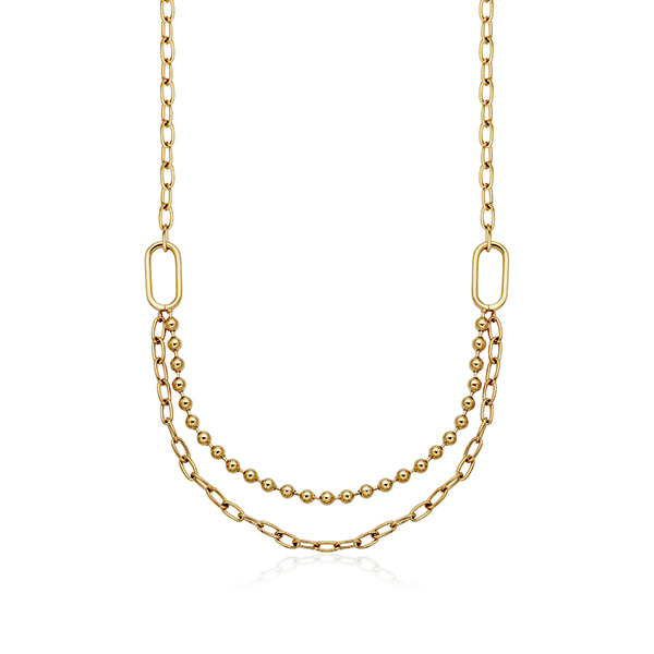 CJ Steelx Double Layer Bead and Link Chain Necklace - Gold