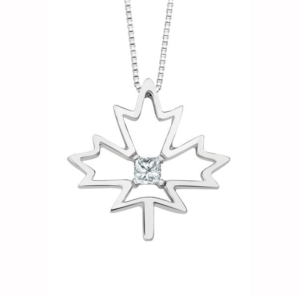 Canadian Diamond Solitaire Maple Leaf Pendant in Sterling Silver (0.08 CT.)