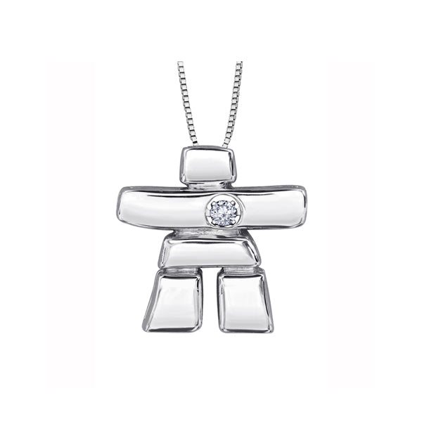 Canadian Diamond Solitaire Inukshuk Pendant in 10K White Gold (0.06 CT.)