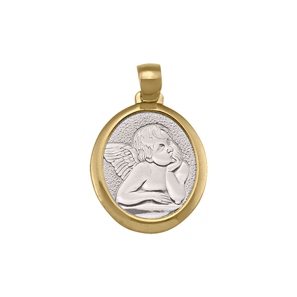 18K-Two-Tone-Oval-Thinking-Angel-Pendant---2.6-gm