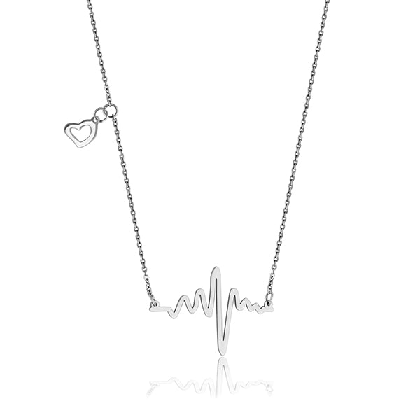 CJ Steelx Heart Beat Pendant with Heart Accent - Silver