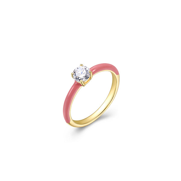 Cotton Candy Collection Round Diamondlite Cubic Zirconia Enamel Solitaire Ring- Dark Pink - Size 8