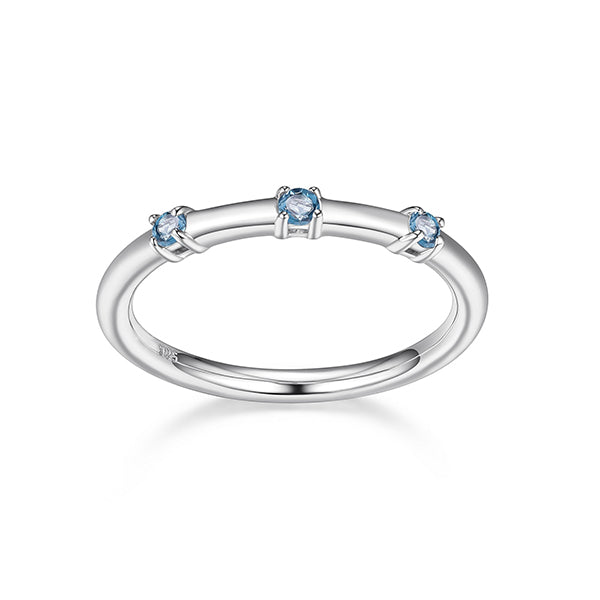 Genuine London Blue Topaz Station Ring - Silver - Size 7