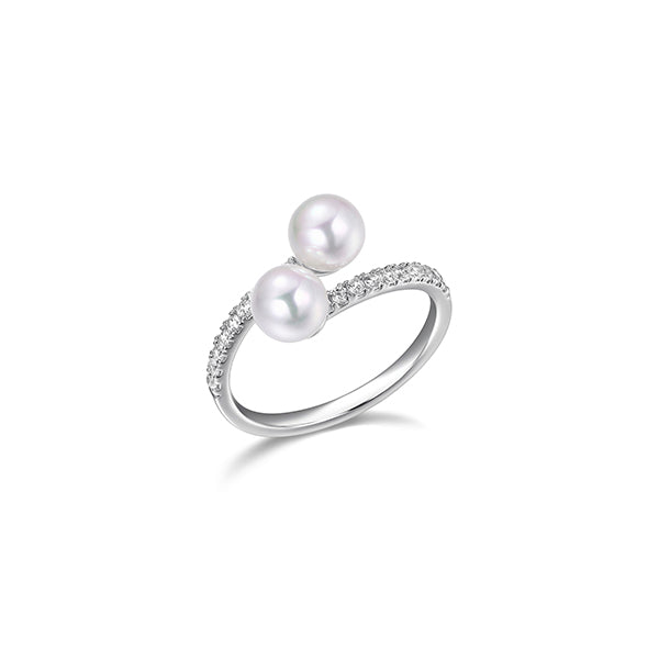 Diamondlite Cubic Zirconia 6mm Double Shell Pearl Bypass Ring - Silver - Size 8