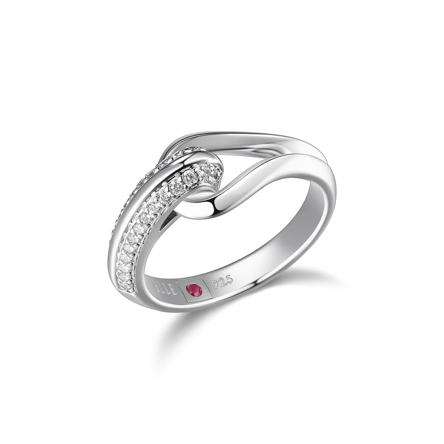 ELLE "Coalesce" Sterling Silver Pave Cubic Zirconia Link Ring - Silver - Size 7