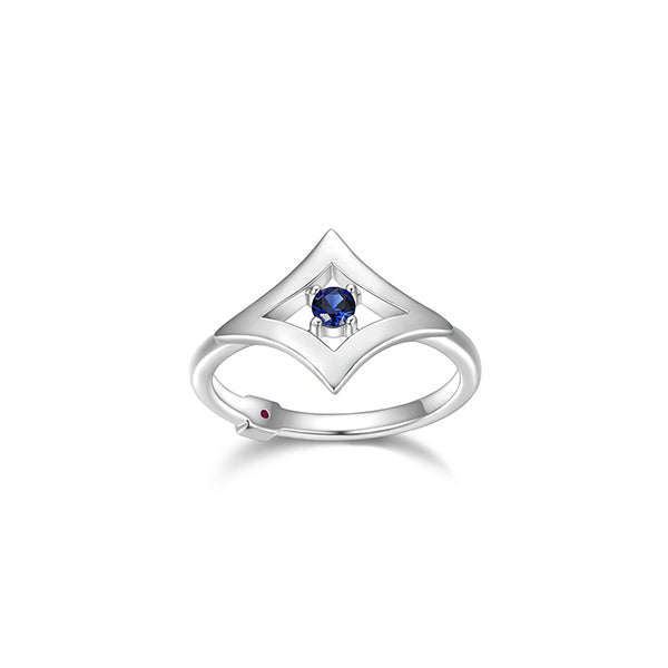 ELLE "Stellar" Diamond Shape with 3mm Round Created Sapphire Ring - Silver - Size 8