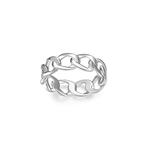 ELLE "Ovation" High Polish Link Ring - Silver - Size 8