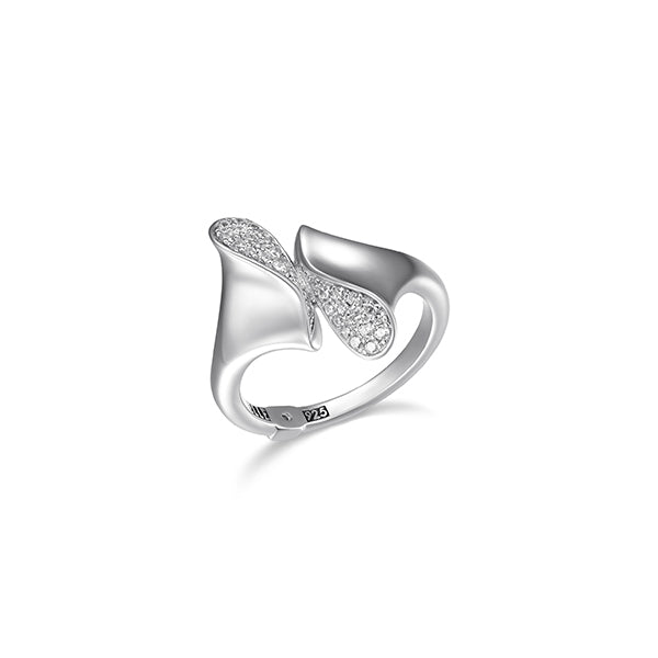ELLE "Flamenco" Triangular with Cubic Zirconia By Pass Ring - Silver - Size 7