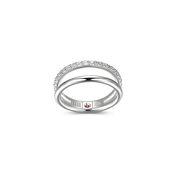 ELLE "Simpatico" 2mm Open Band with Cubic Zirconia Ring - Silver - Size 7