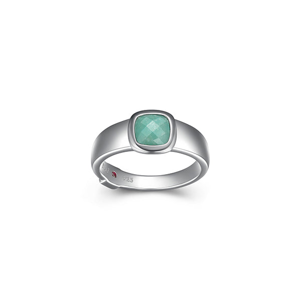 ELLE "Mirage" Cushion Cut Amazonite Bezel Set Ring - Silver - Size 8