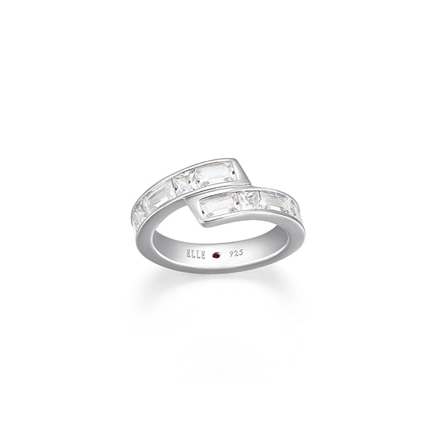 ELLE "Baguette" Straight Baguette & Square Cubic Zirconia Bypass Ring - Silver - Size 7