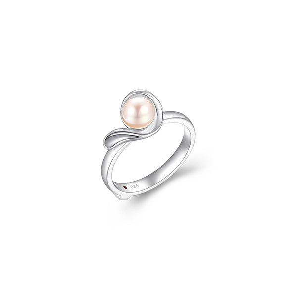 ELLE "Luna" Genuine White Pearl Wavy Ring - Silver - Size 7