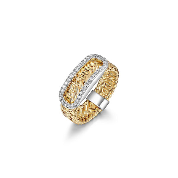 Charles Garnier Sterling Silver "Paperclip" Woven Tube Link with CZ Ring - Silver and Gold - Size 8