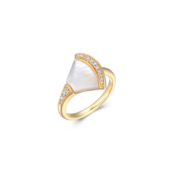 Charles Garnier Sterling Silver "Fanflare" Mother of Pearl with Cubic Zirconia Ring - Gold - Size 8