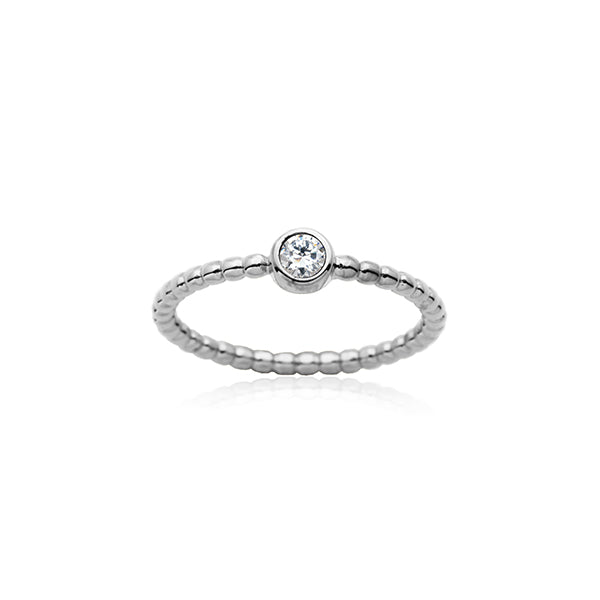 CJ Steelx Beaded Band Ring with Center Crystal - Size 7