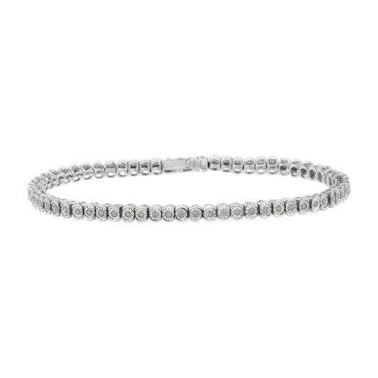 .925 Sterling Silver Â½ Cttw Miracle-Set Diamond Round Half Bezel 7â€ Tennis Bracelet (I-J Color, I2-I3 Clarity)