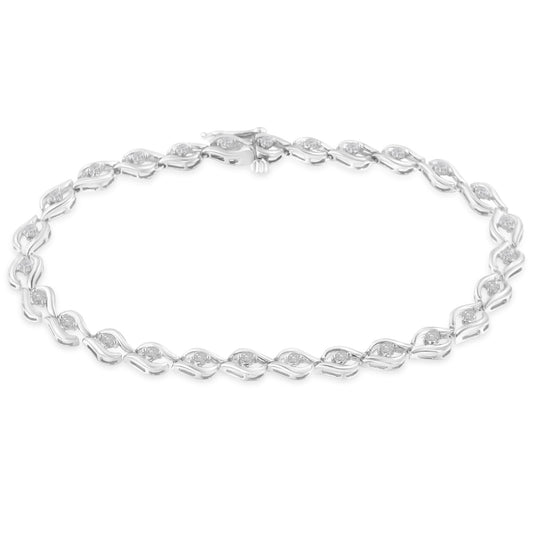 .925 Sterling Silver 1/2 Cttw Rose Cut Diamond Almond Shape Link Tennis Bracelet (I-J Color, I3 Clarity) - 7â€Â 