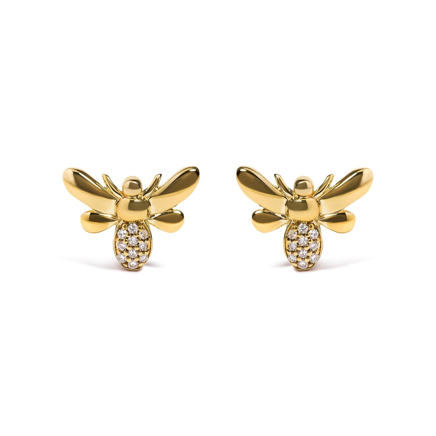 10K Yellow Gold Diamond Accented Bumble Bee Stud Earring (H-I Color, I1-I2 Clarity)