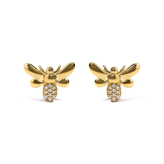 10K Yellow Gold Diamond Accented Bumble Bee Stud Earring (H-I Color, I1-I2 Clarity)