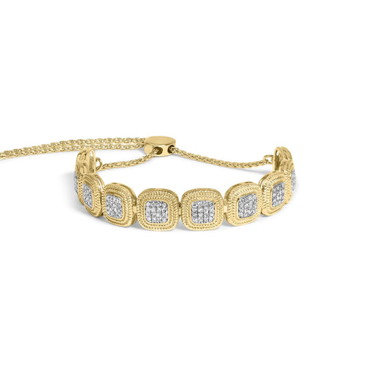 14k Yellow Gold Plated .925 Sterling 5/8 Cttw Diamond Composite Cushion Frame 4â€-10â€ Adjustable Bolo Bracelet (G-H Color, I1-I2 Clarity)