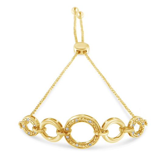 10K Yellow Gold over .925 Sterling Silver Diamond Accented Graduated Infinity Open Circle 6â€-9â€ Adjustable Bolo Bracelet (H-I Color, I2-I3 Clarity)