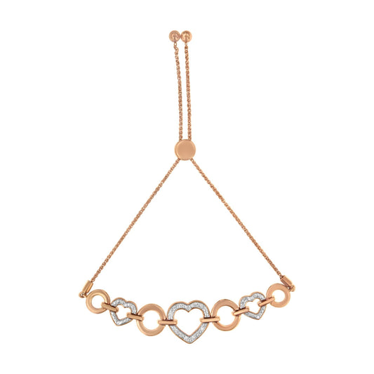 14K Rose Gold Plated .925 Sterling Silver Diamond Accent Circle and Heart Link Adjustable 6â€-10â€ Bolo Bracelet (I-J Color, I3 Clarity)