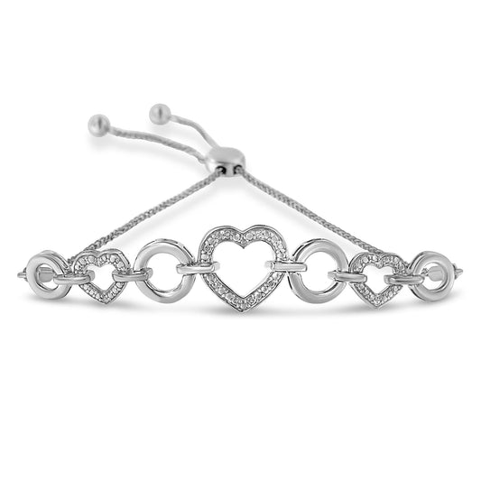 .925 Sterling Silver Diamond Accent Interlinking Triple Heart 4â€-10â€ Adjustable Bolo Tennis Bracelet Bolo Bracelet (H-I Color, I2-I3 Clarity)