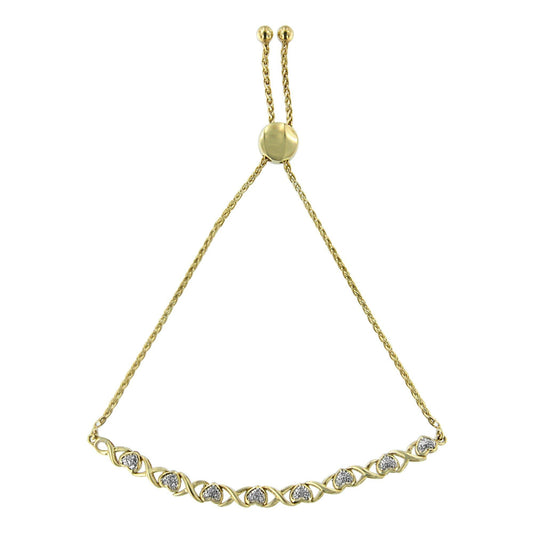 10K Yellow Gold over .925 Sterling Silver 1/10 Cttw Diamond Heart and X-Link 6â€-9â€ Adjustable Bolo Bracelet (H-I Color, I2-I3 Clarity)