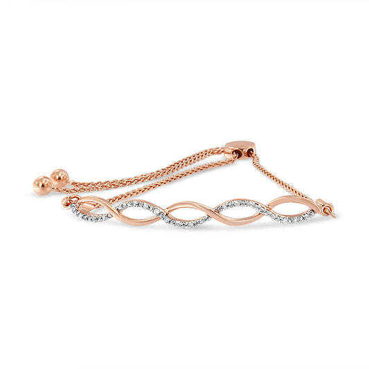 .925 Sterling Silver Diamond Infinity Twist 4â€-10â€ Adjustable Bolo Bracelet (I-J Color, I2-I3 Clarity)