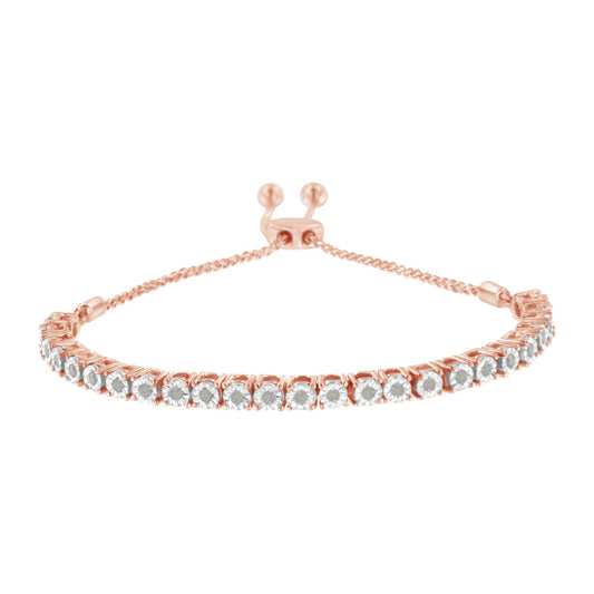 .925 Sterling Silver 1/4 Cttw Miracle-Set Diamond 4â€-10â€ Adjustable Bolo Tennis Bracelet (I-J Color, I3 Clarity)