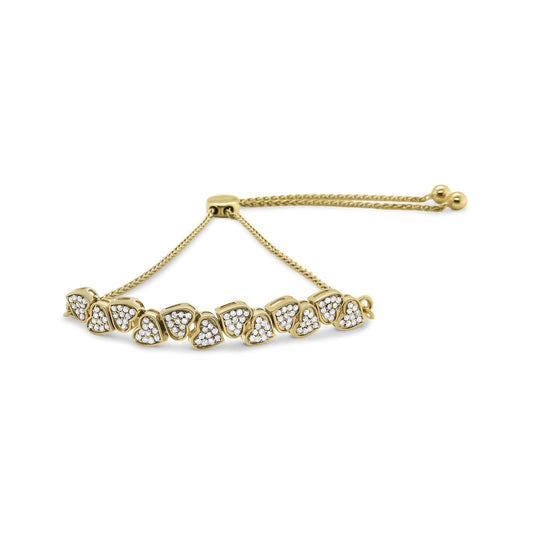 Yellow Gold Plated .925 Sterling Silver 1/2 Cttw Diamond Sideways Hearts Bolo Bracelet (H-I Color, I1-I2 Clarity) - 4â€-10â€ Adjustable