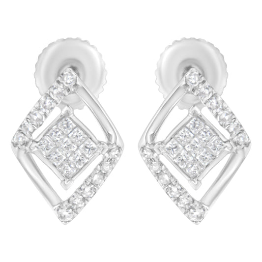 10K White Gold 1/3 cttw Princess-cut Diamond Double Triangle Composite Stud Earrings (H-I Color, SI1-SI2 Clarity)