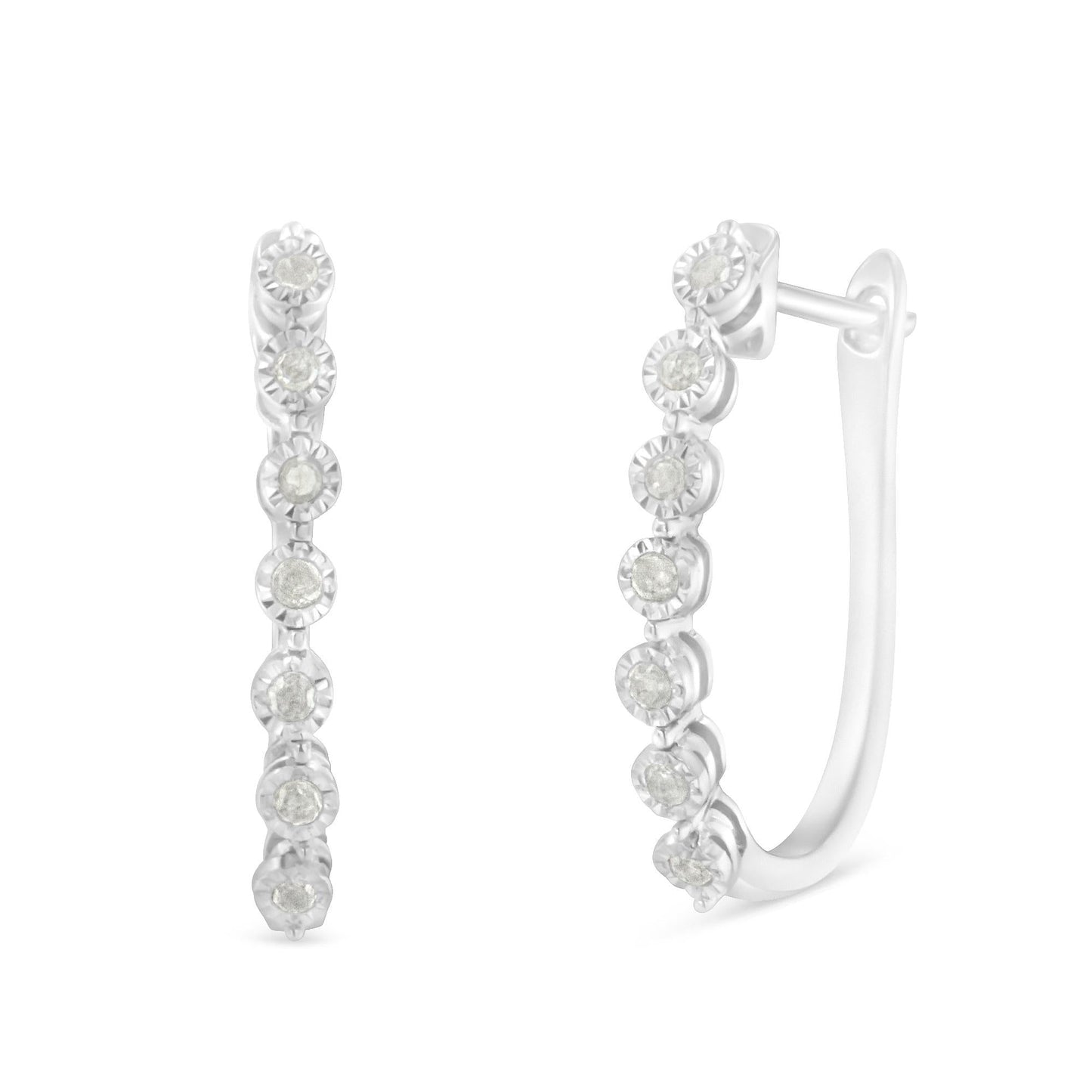 .925 Sterling Silver 1/2 cttw Miracle-Set Diamond 7 Stone Hoop Earrings (I-J Color, I3 Clarity)Â 