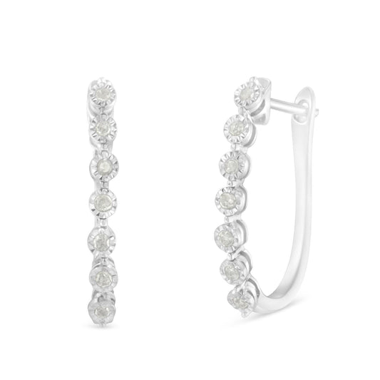 .925 Sterling Silver 1/2 cttw Miracle-Set Diamond 7 Stone Hoop Earrings (I-J Color, I3 Clarity)Â 