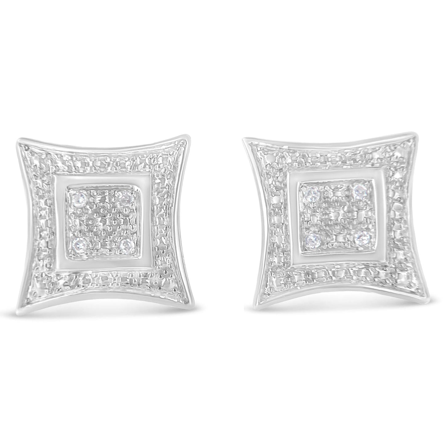 .925 Sterling Silver Diamond Accented 4-Stone Four Pointed Star Shaped Halo-Style Stud Earrings (H-I Color, I2-I3 Clarity)