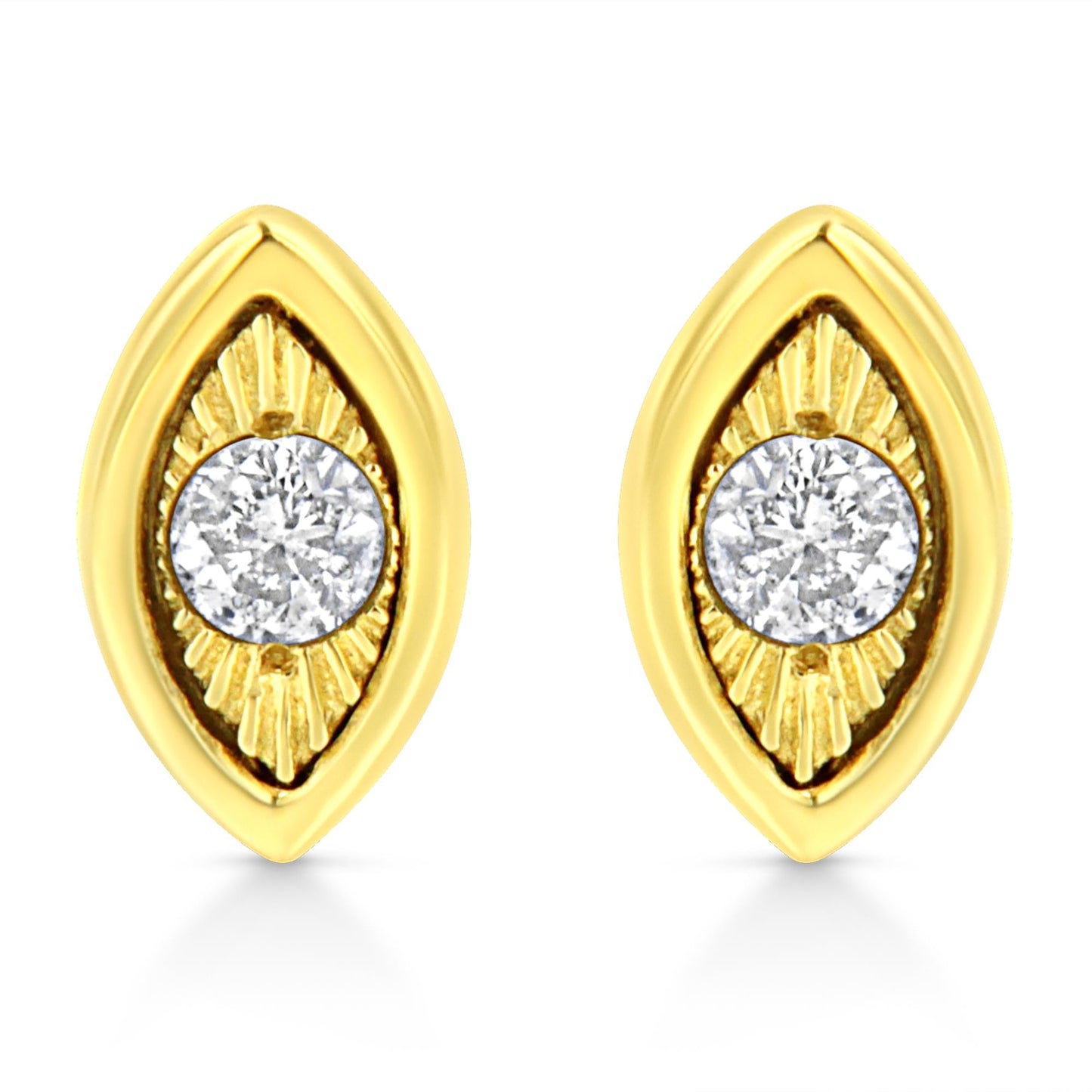 10K Yellow Gold Plated .925 Sterling Silver 1/10 Cttw Miracle-Set Diamond Stud Earrings - Choice of Shapes
